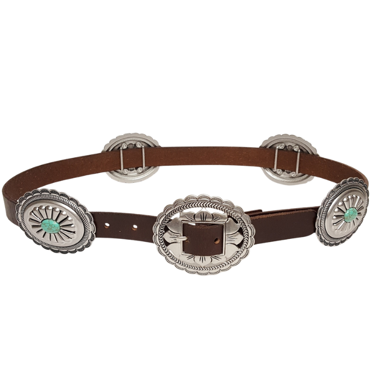 Floral Stone Concho Belt-Brown
