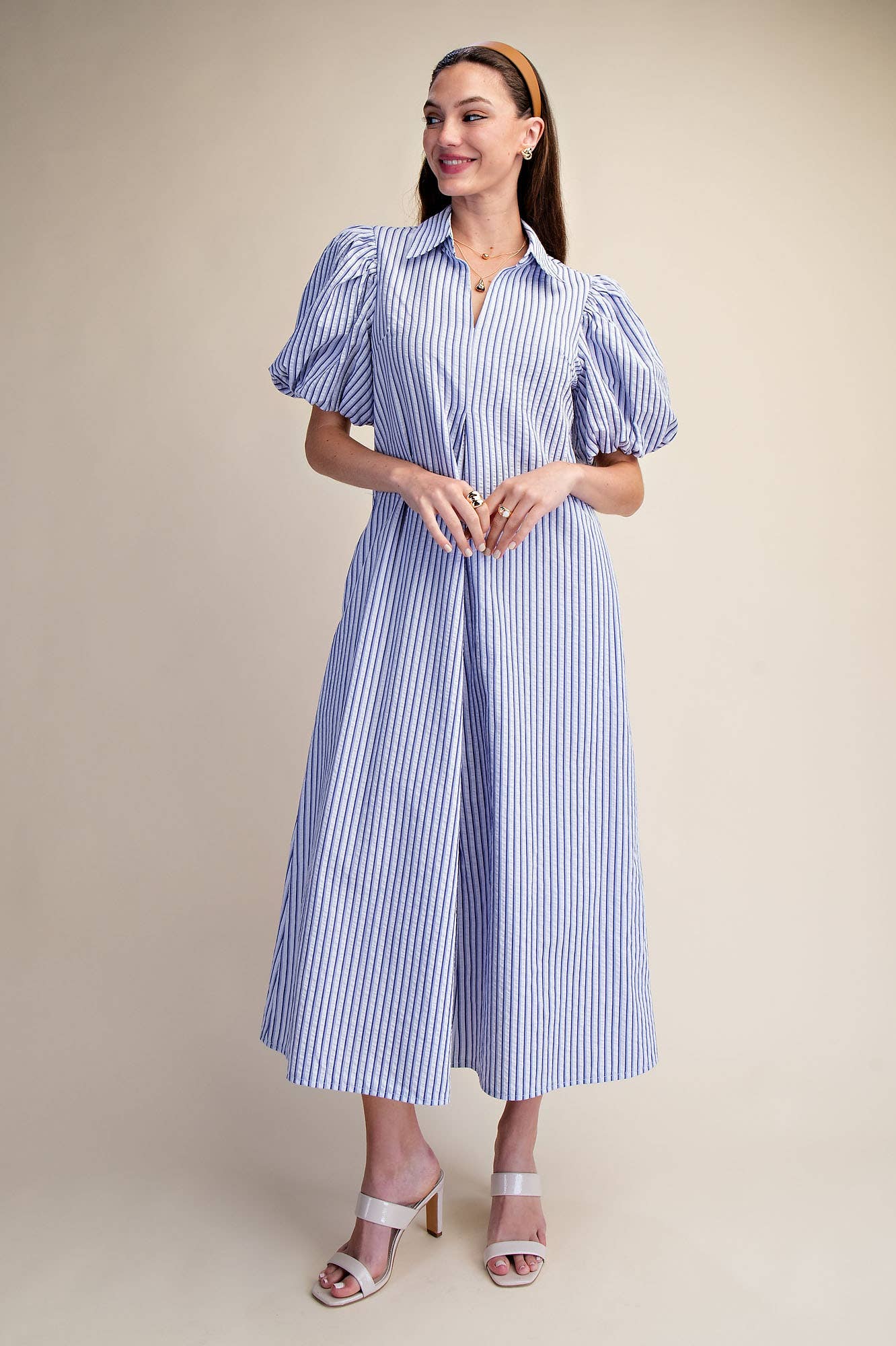 Nautical Grace Midi Dress-Blue