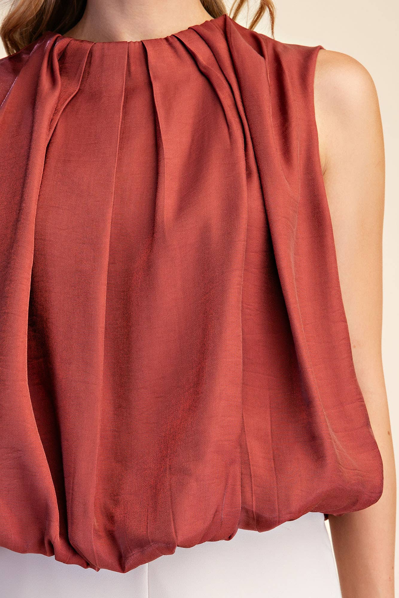 Estelle Pleated Balloon Top-Rust