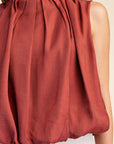 Estelle Pleated Balloon Top-Rust