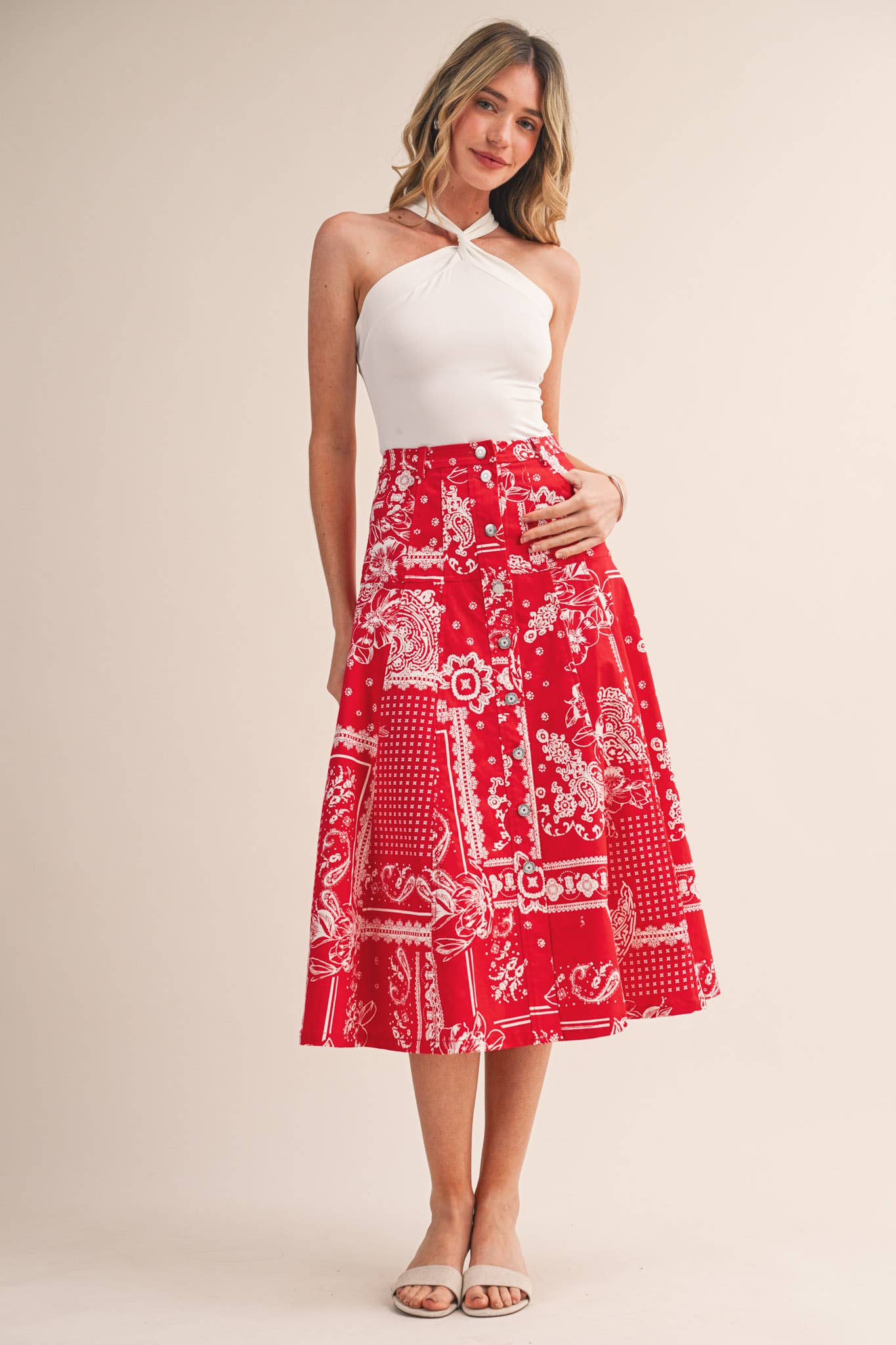 Rope Me In Midi Skirt-Red