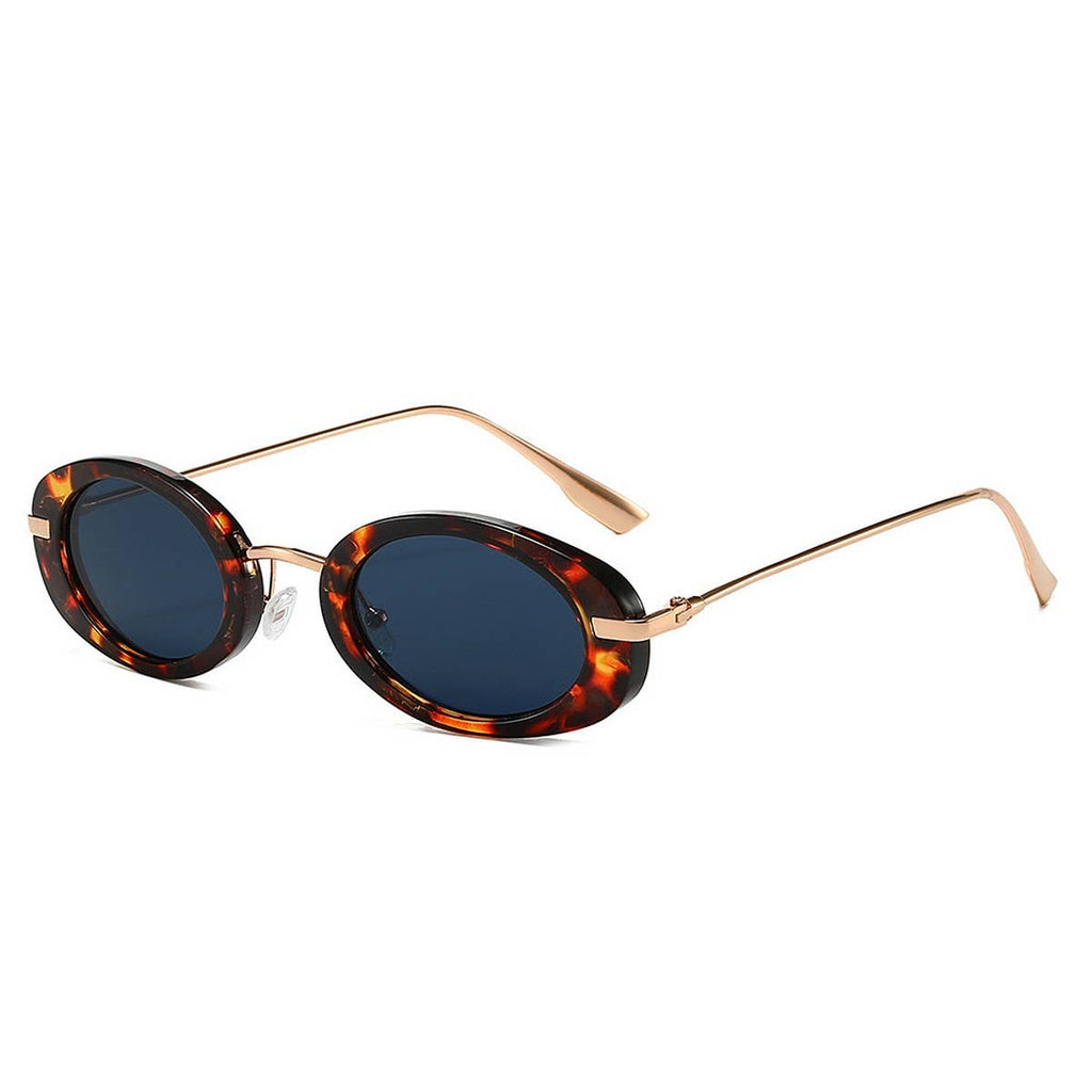Oval Retro Sunglasses-Gray Leopard