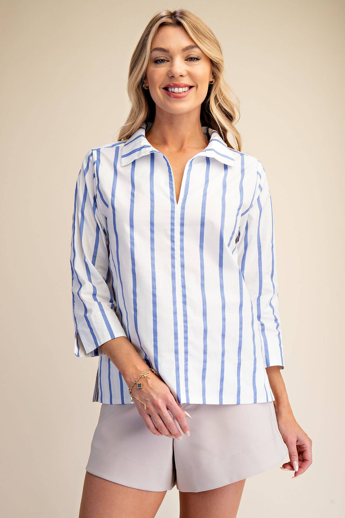 Everly Stripe Top-Blue