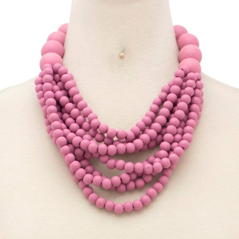 Chunky Beaded Necklace- Pink