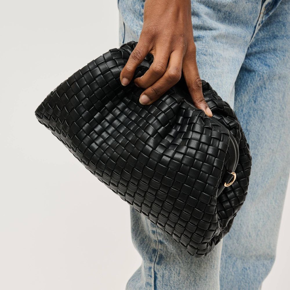 Tate Woven Frame Clutch-Black