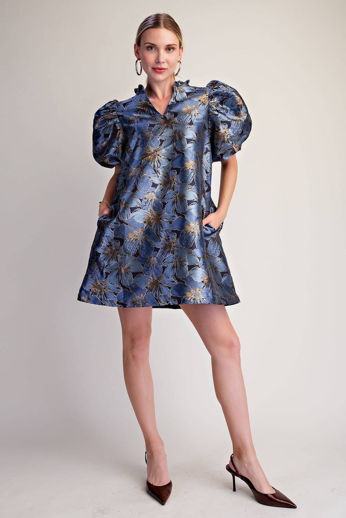 Luminous Bloom Mini Dress-Blue