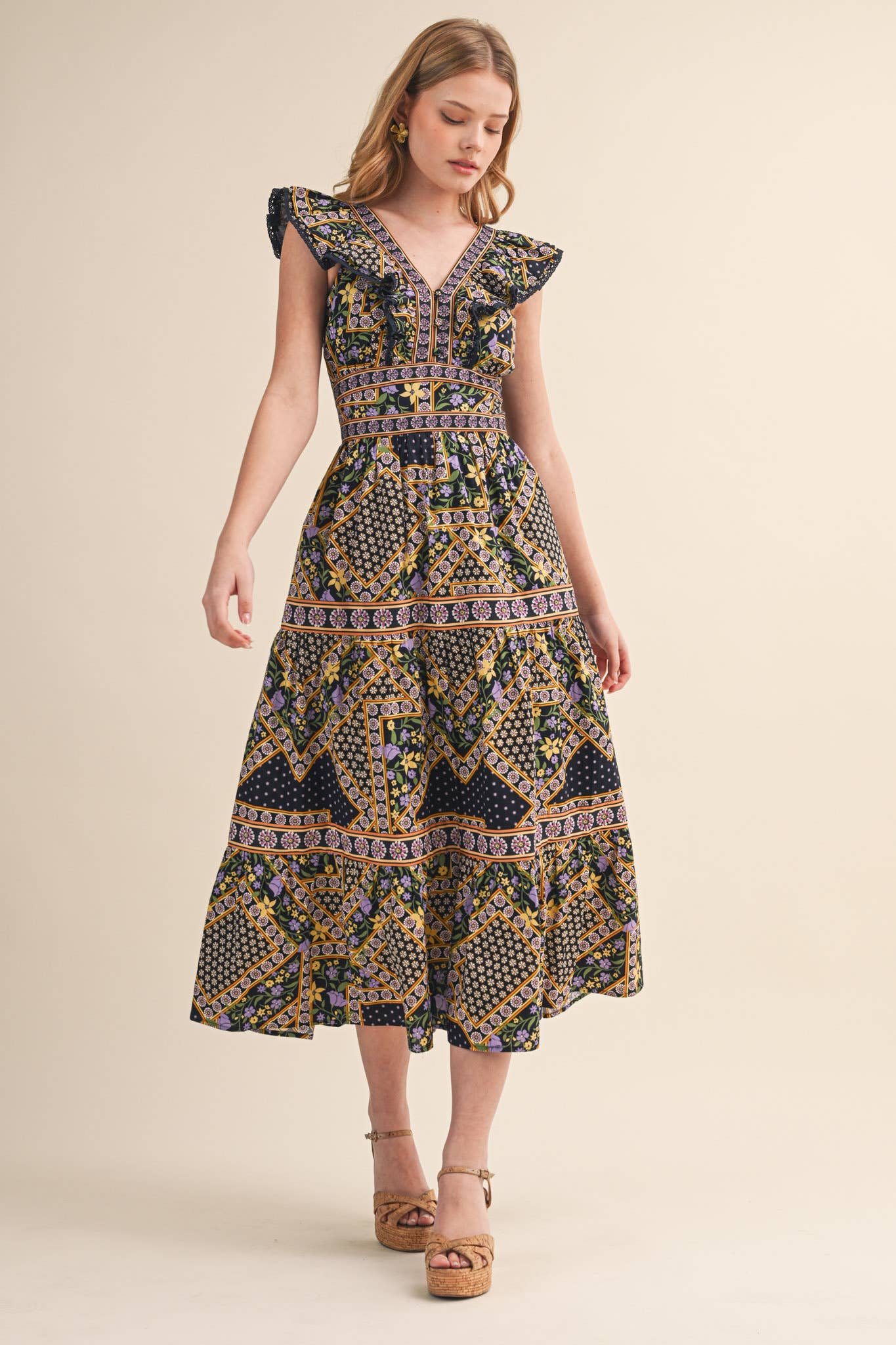 PREORDER: Sweet Spell Floral Midi Dress-Navy