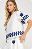 Cherry Blossom Embroidered Top-Off White/Navy