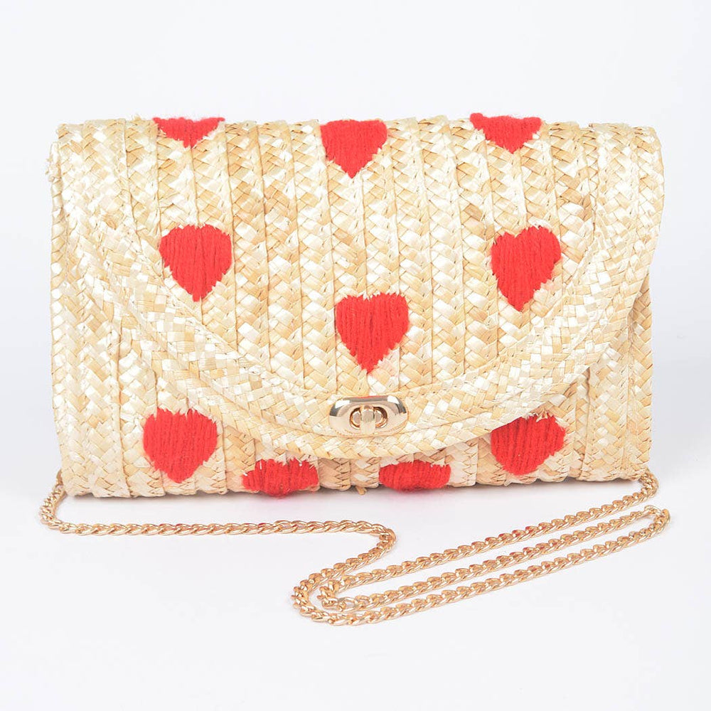 Kiss Kiss Heart Straw Clutch