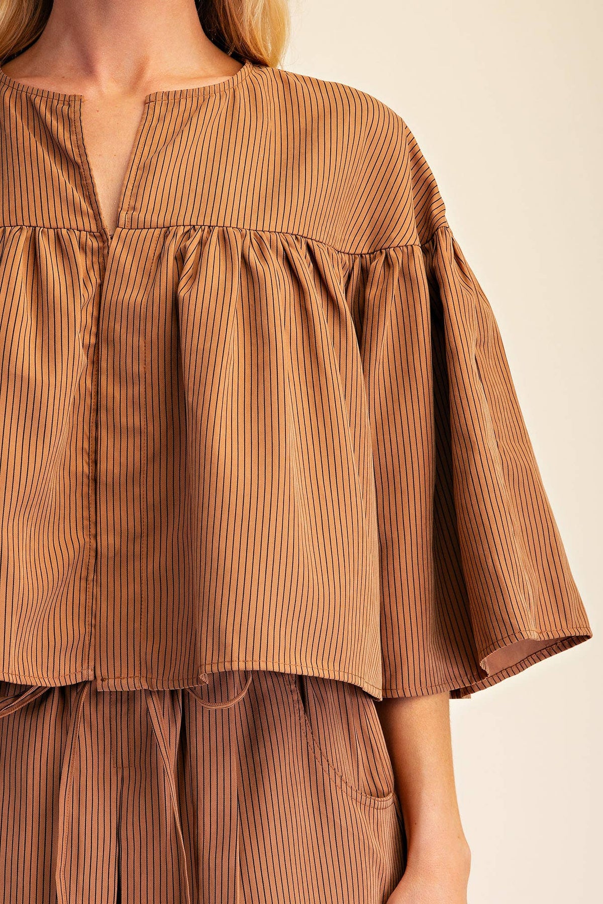 Swing Cape Stripe Top-Camel