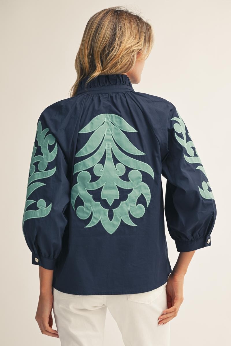 Blush Peony Top-Navy