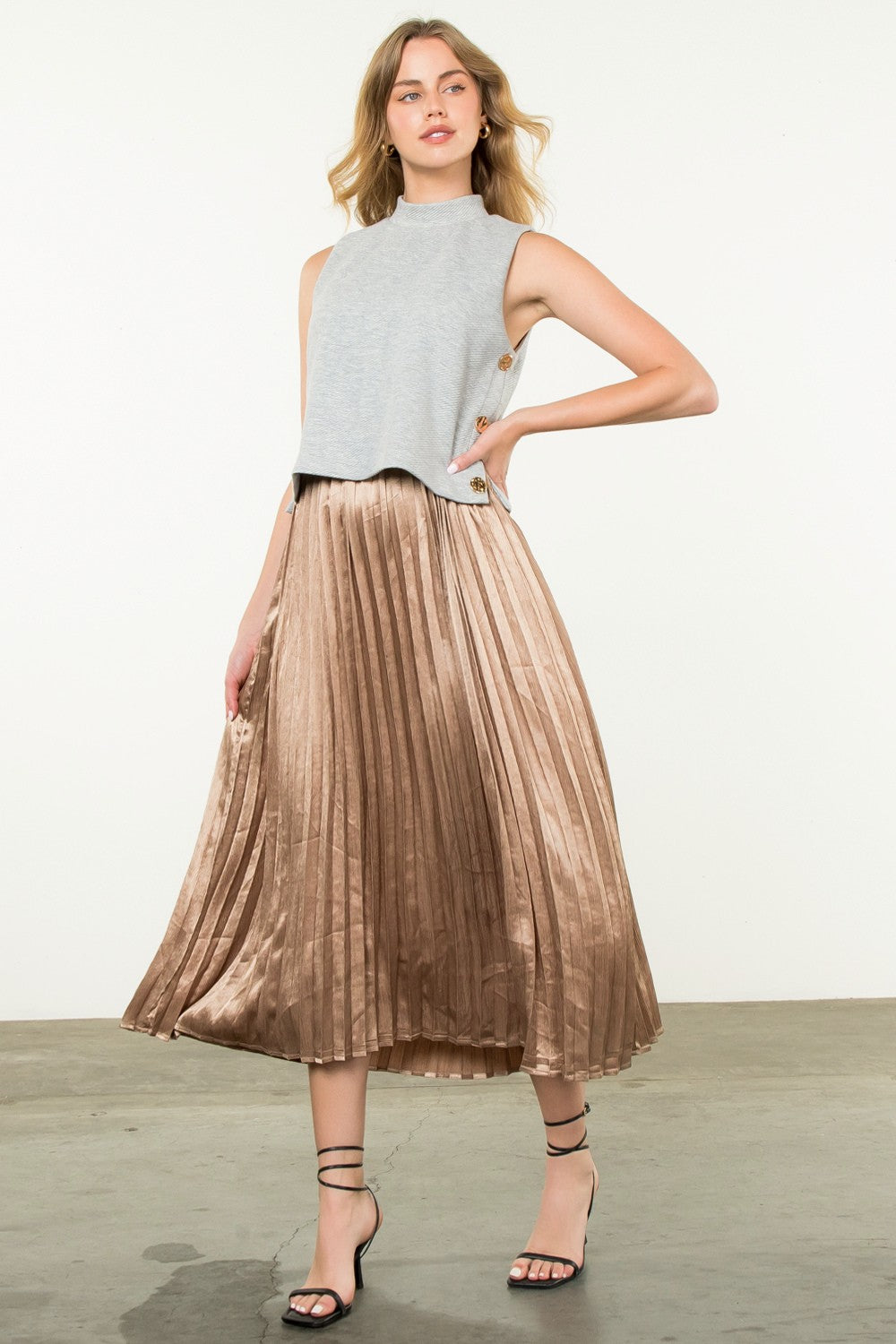 Sweet Pleats Dress-Heather Gray