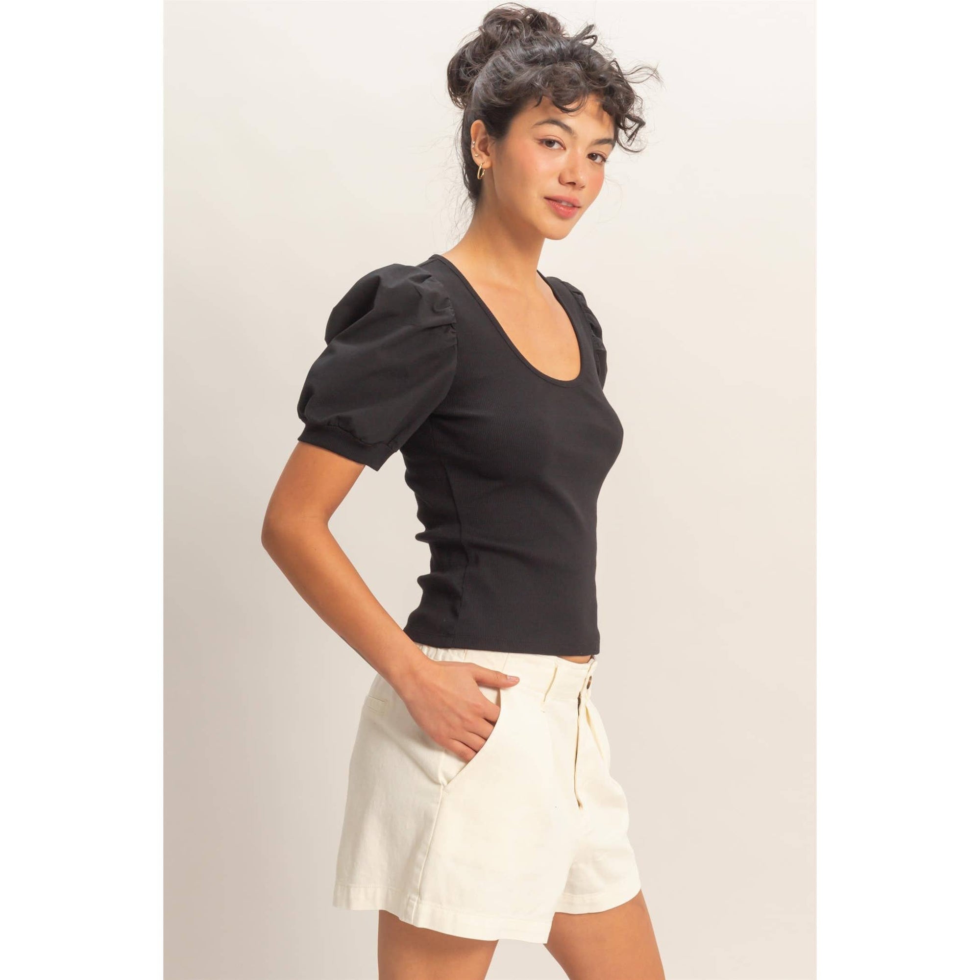 Perfect Fit Puff Sleeve Top-Black