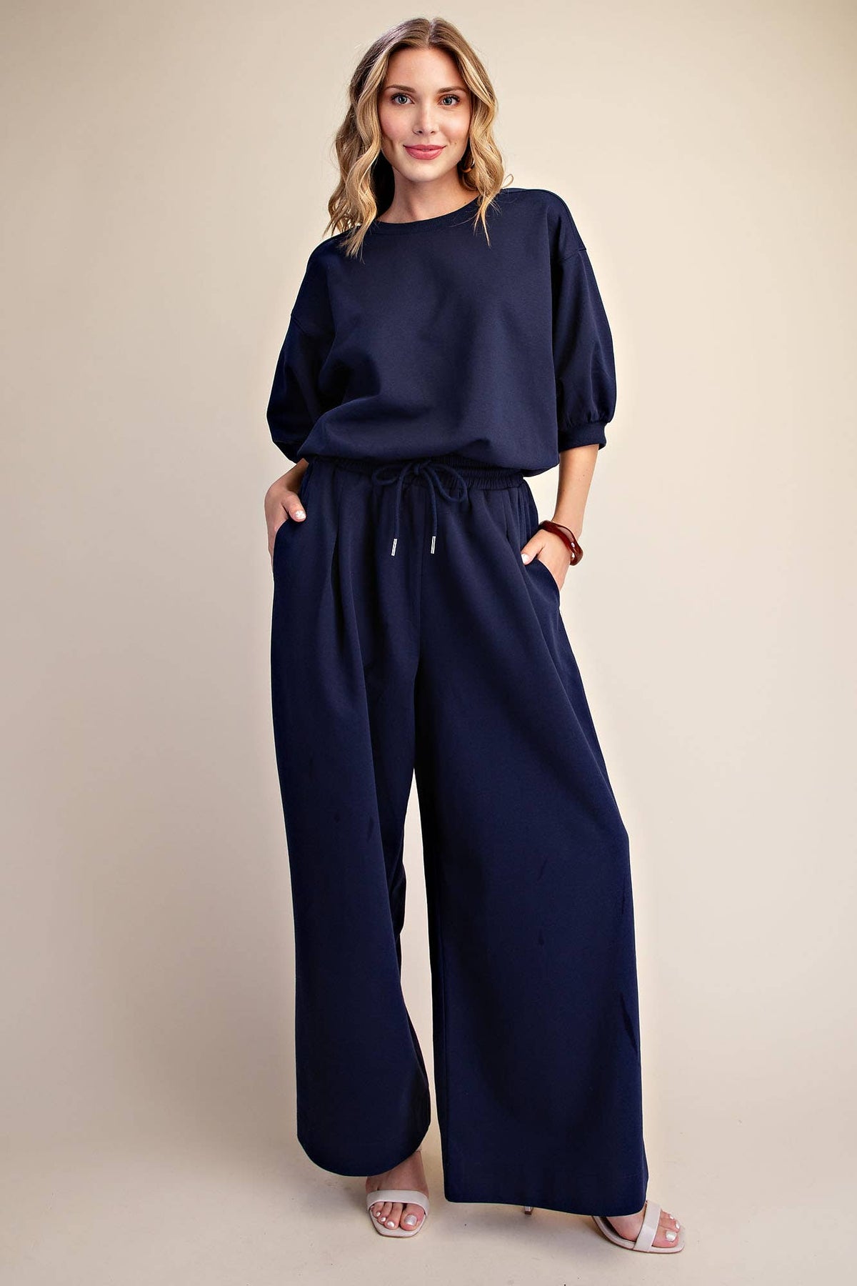 Eleanor Bubble Sleeve Sweatshirt-Navy