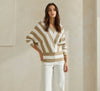 Double Down Striped Sweater- Ivory Taupe