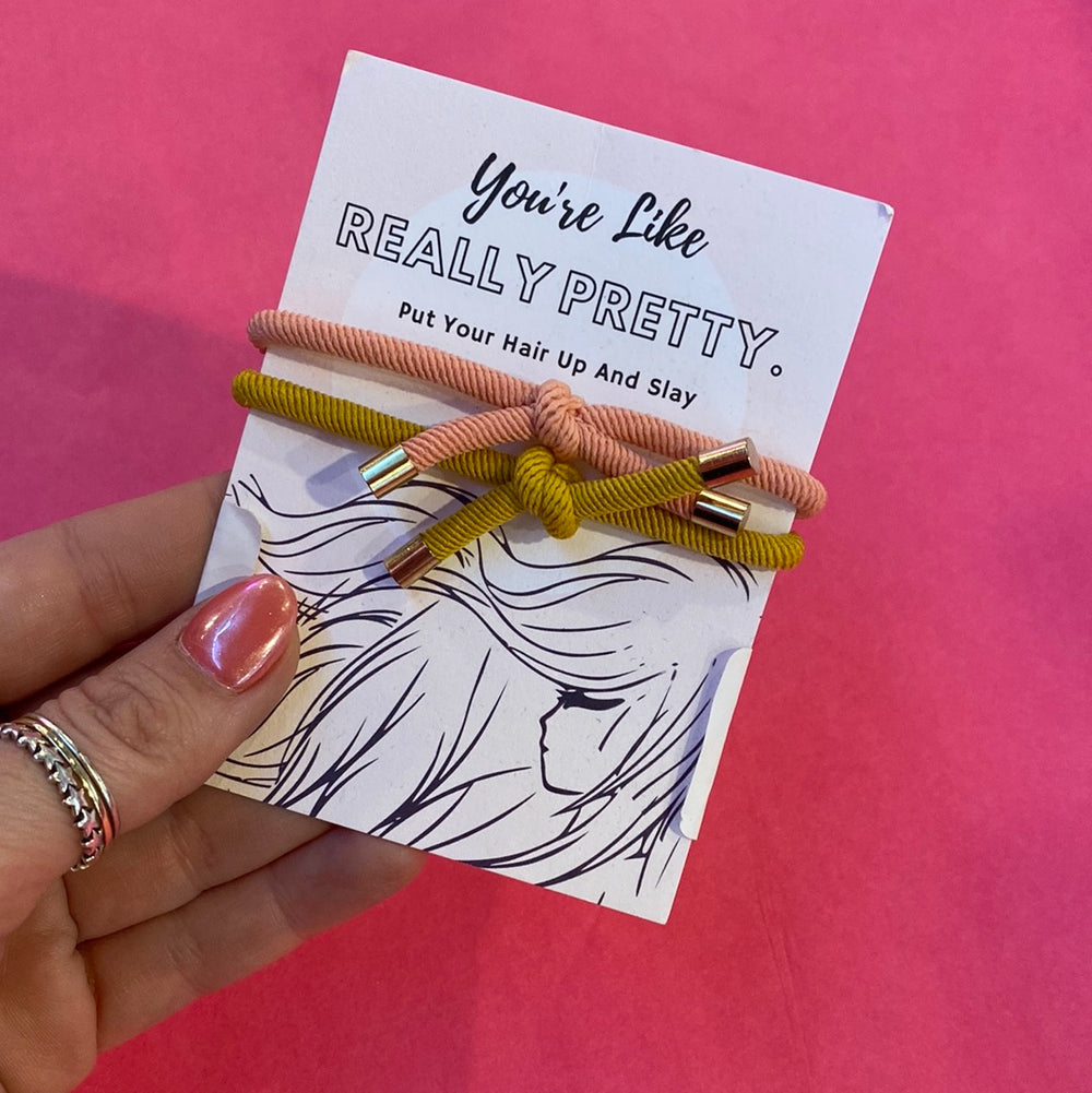 Really Pretty Double Hair Tie- Pink/Tan