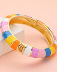 Enamel Bamboo Hinged Bangle Bracelet-Multi