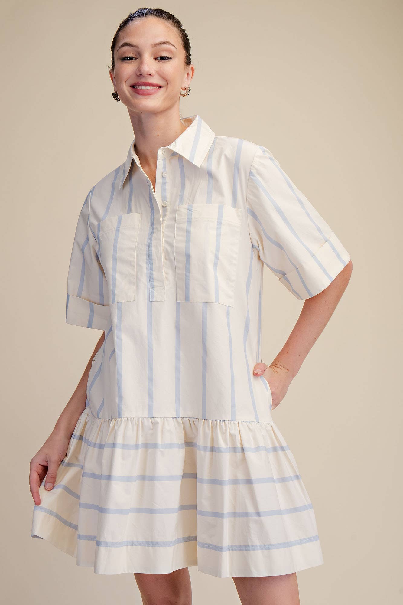 Preppy and Classic Mini Dress-Blue