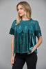 Soft Velvet Vibes Applique Top-Teal Green