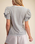 Sunny Stripe Puff Sleeve Top-Blue