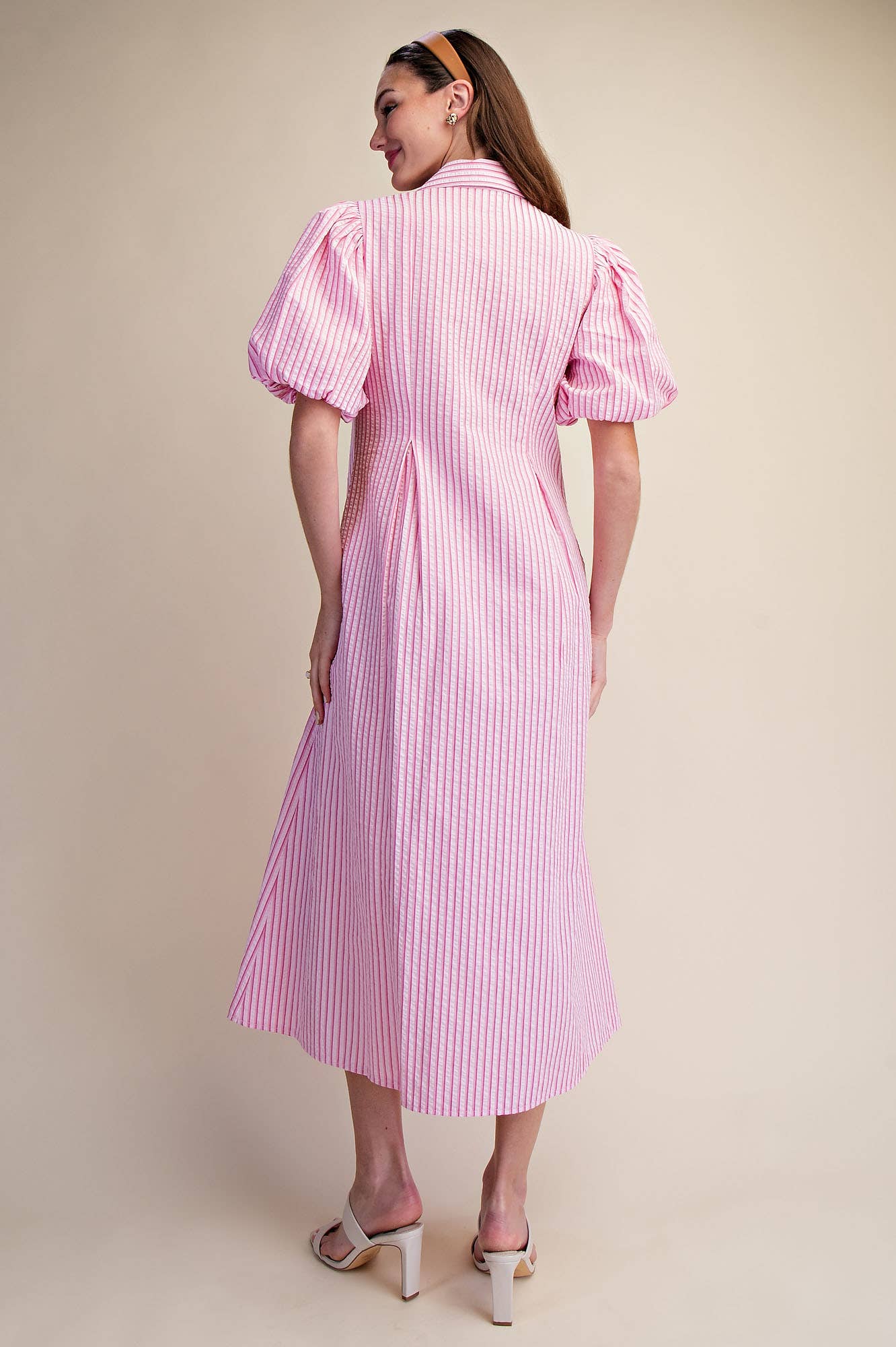 Nautical Grace Midi Dress-Pink