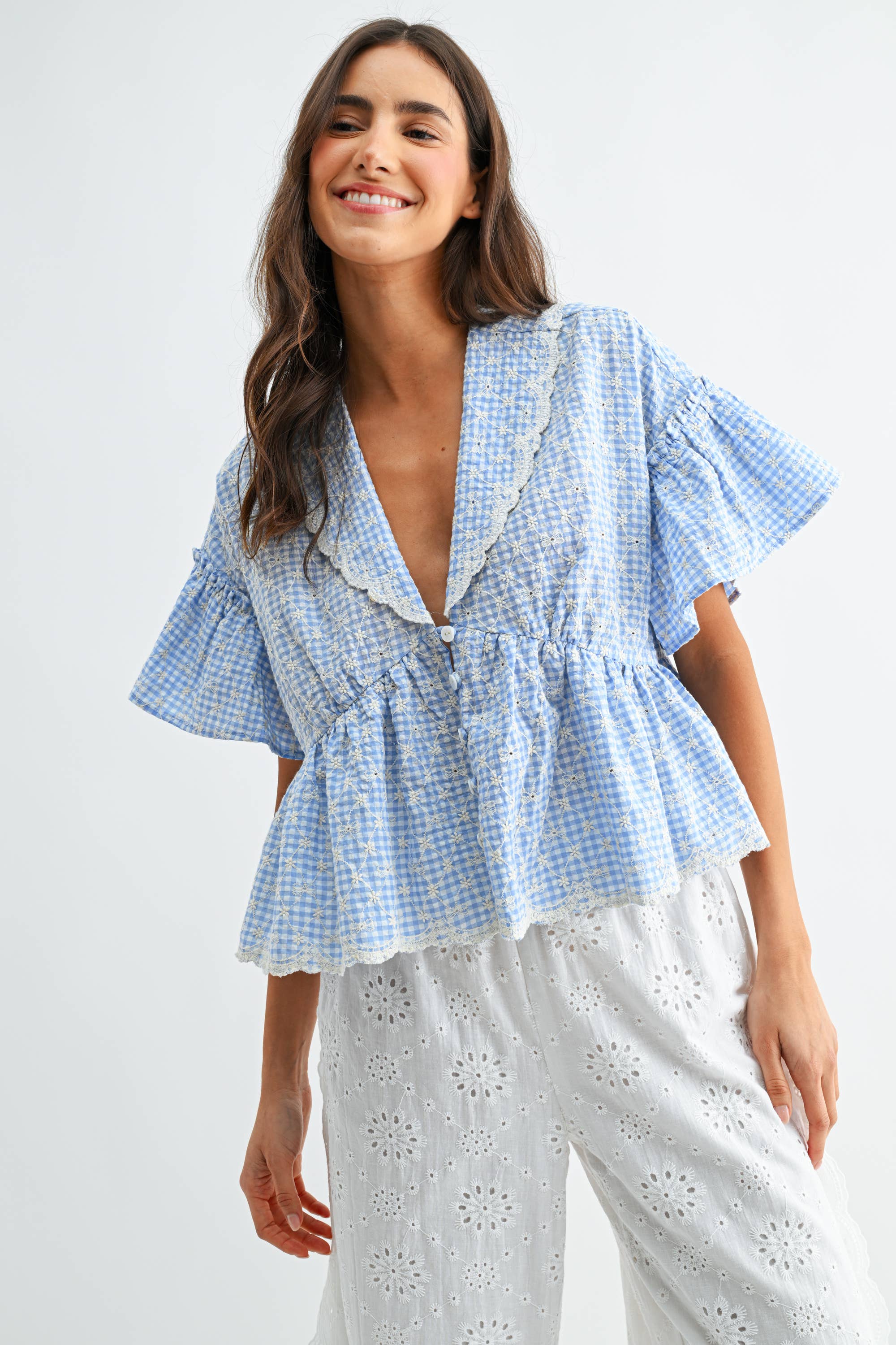 Daisy Gingham Embroidered Top