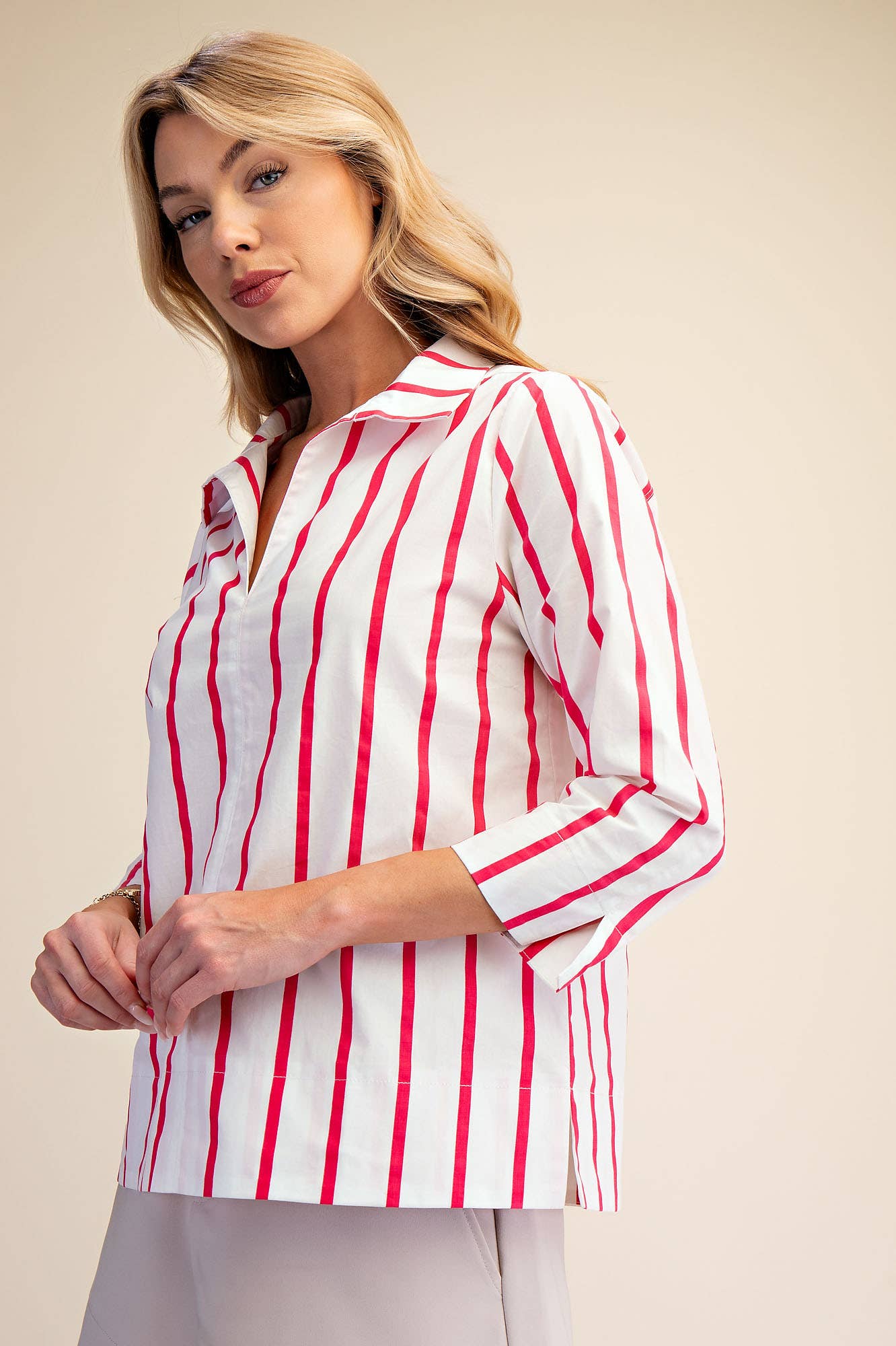 Everly Stripe Top-Pink