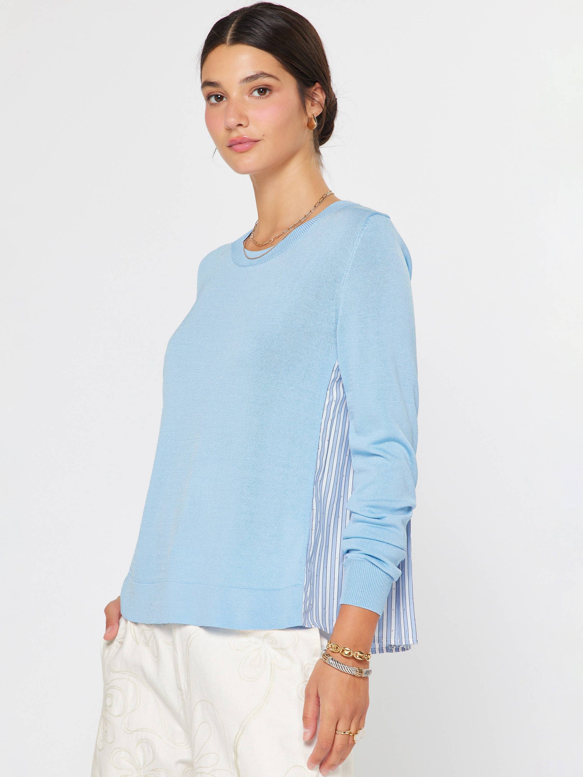 Breezy Stripes Mixed Media Top-Blue