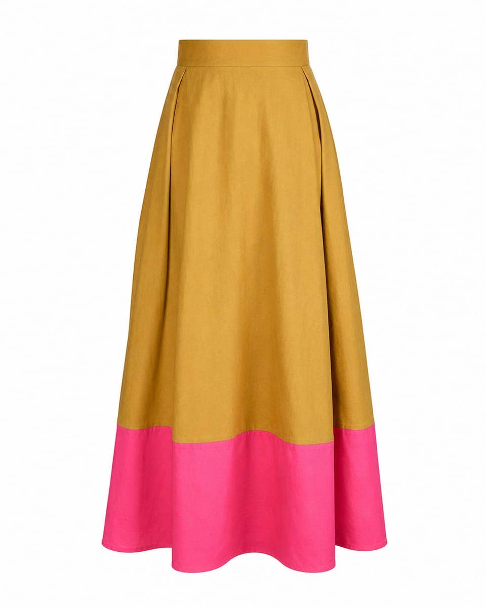 Fairmont Colorblock Skirt-Camel/Hot Pink