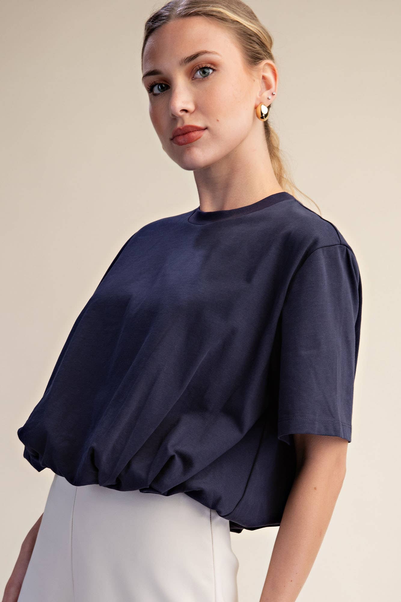 Genevieve Bubble Top-Navy