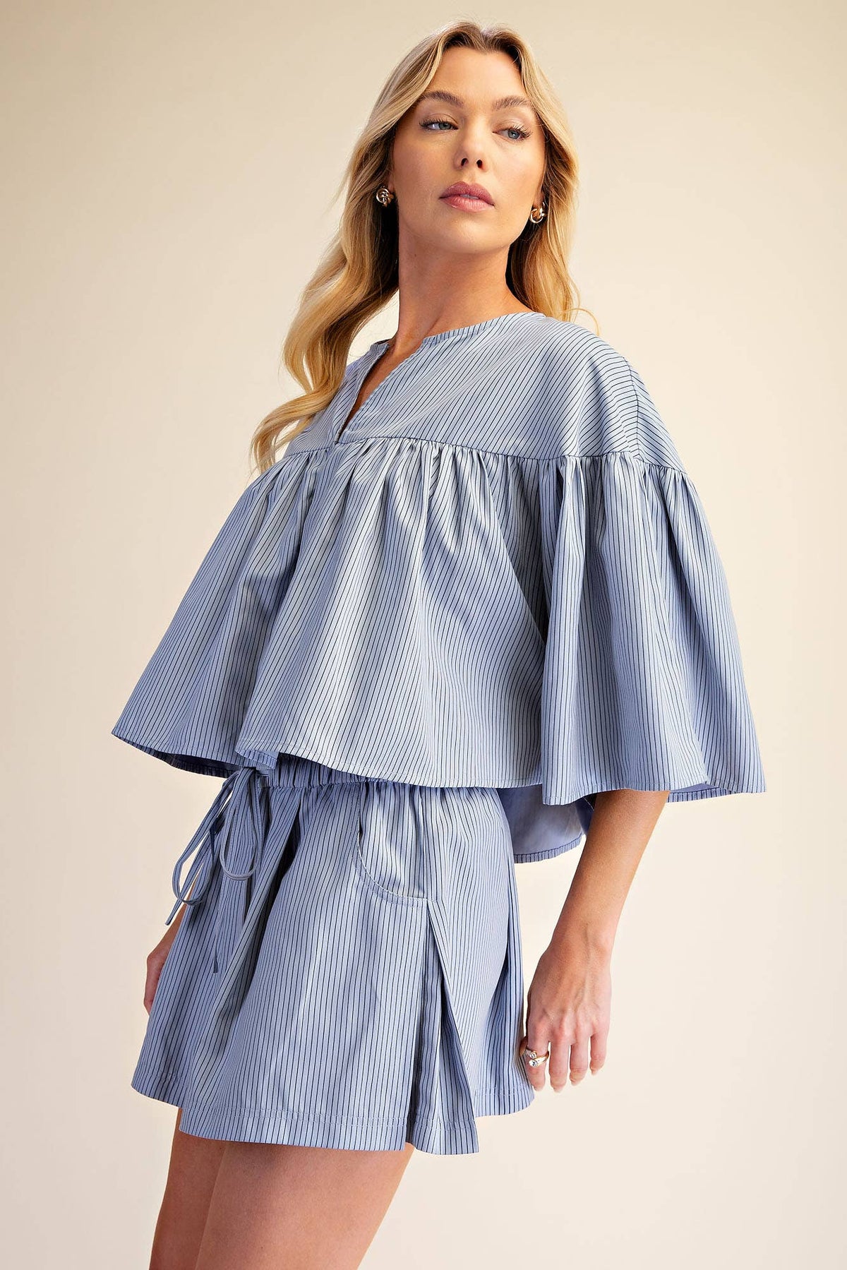 Swing Cape Stripe Top-Slate