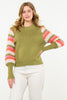 Color Play Knitted Sweater- Olive