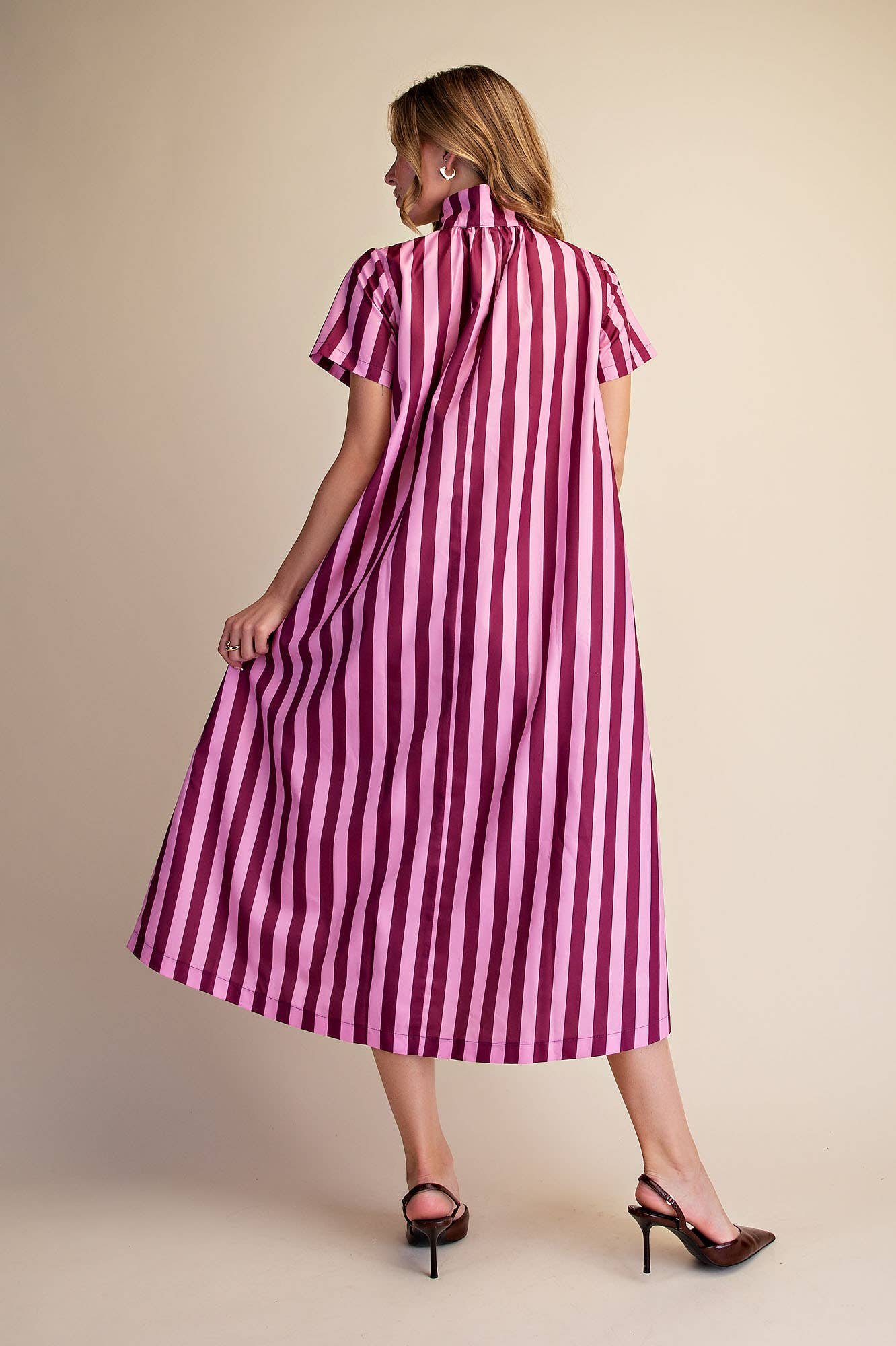 The Iconic Stripe Midi Dress-Plum