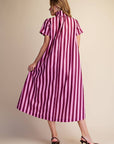 The Iconic Stripe Midi Dress-Plum