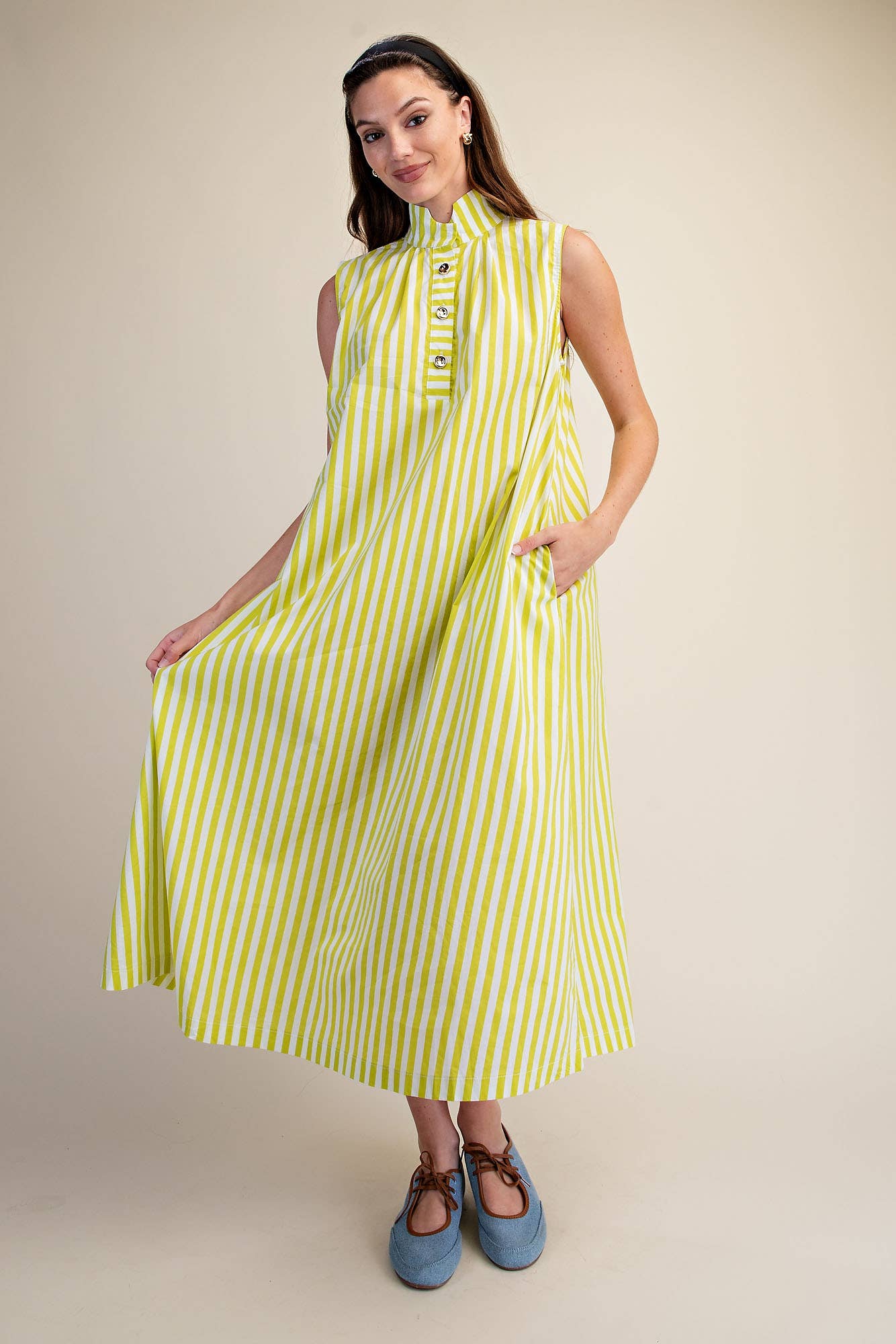 Nantucket Stripe Maxi Dress-Lime