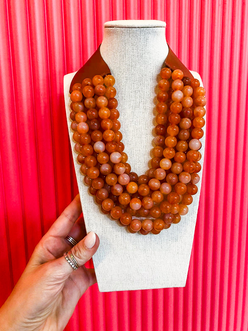 Chunky Beaded Necklace-Coral