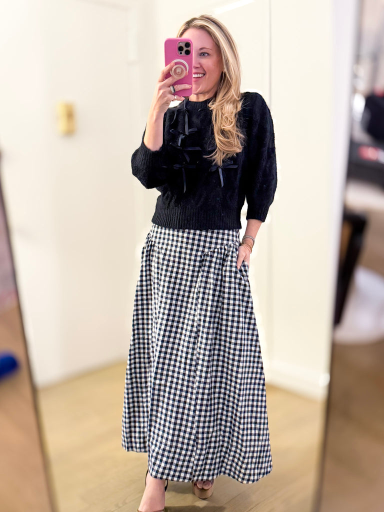 Gingham Check Midi Skirt