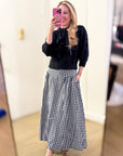 Gingham Check Midi Skirt