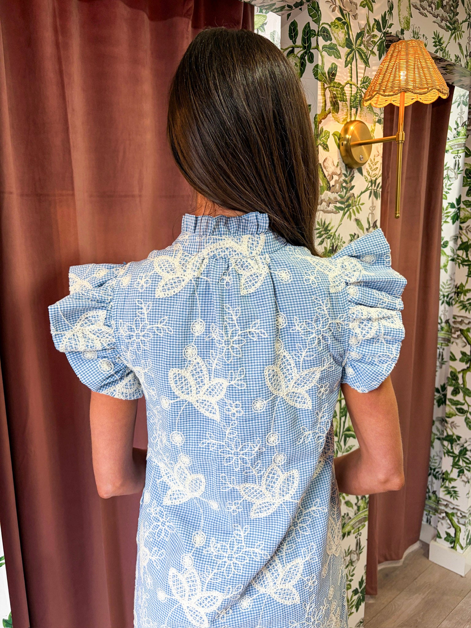 Willow Bloom Gingham Midi Dress-Blue