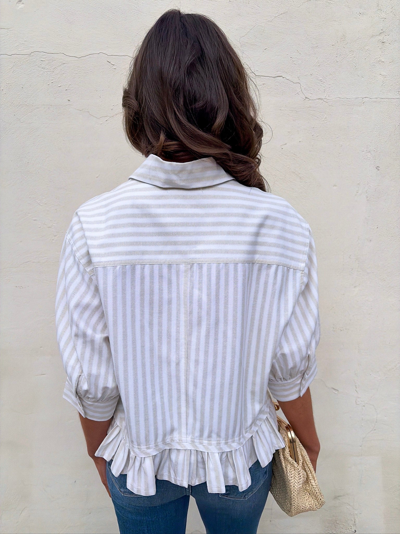 Mattie Striped Ruffle Hem Top-Khaki