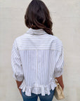 Mattie Striped Ruffle Hem Top-Khaki