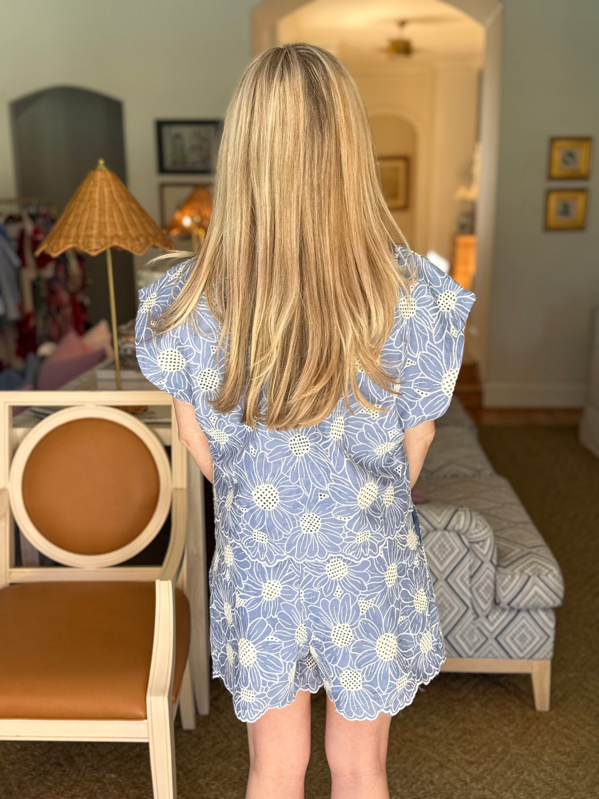 Sky Petal Embroidered Shorts