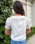 Steps Beach Embroidered Ruffle Top