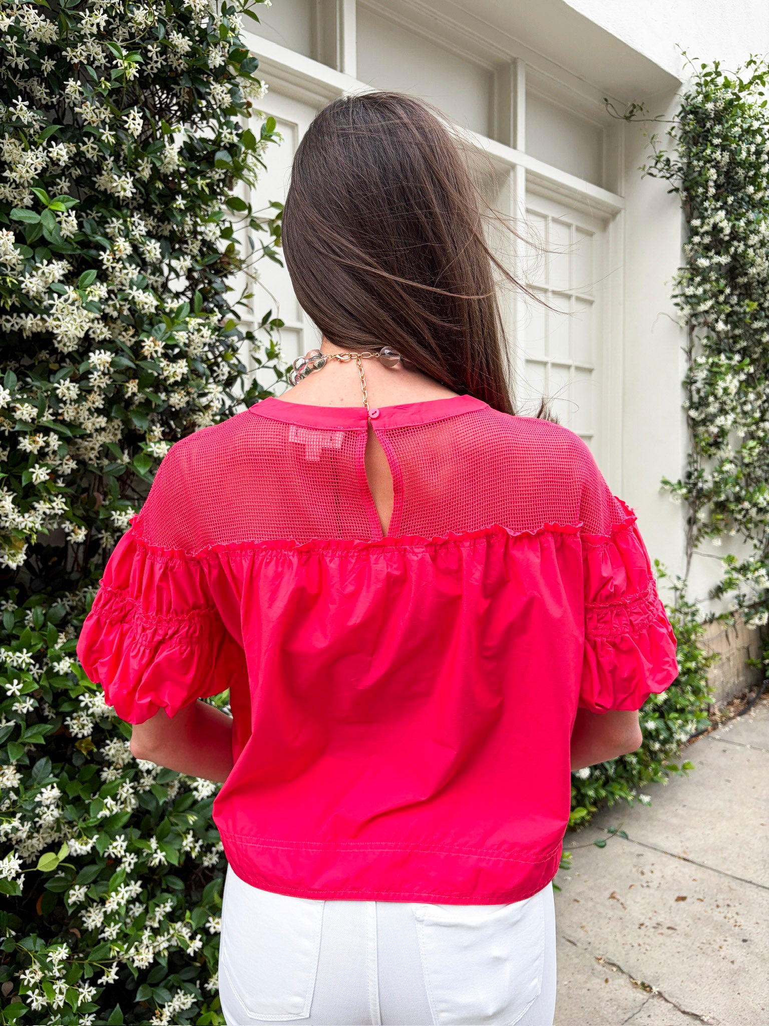 Sheer Romance Bubble Top-Raspberry Pink
