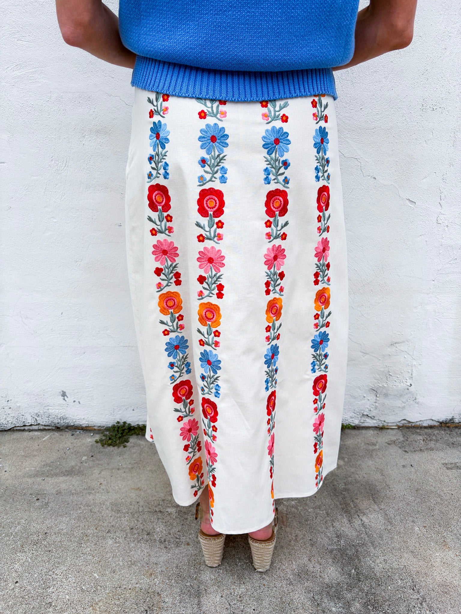 Floral Harmony Embroidered Midi Skirt