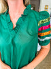 Party Sleeve Sequin Top- Green