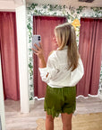 Satin Allure Shorts-Olive