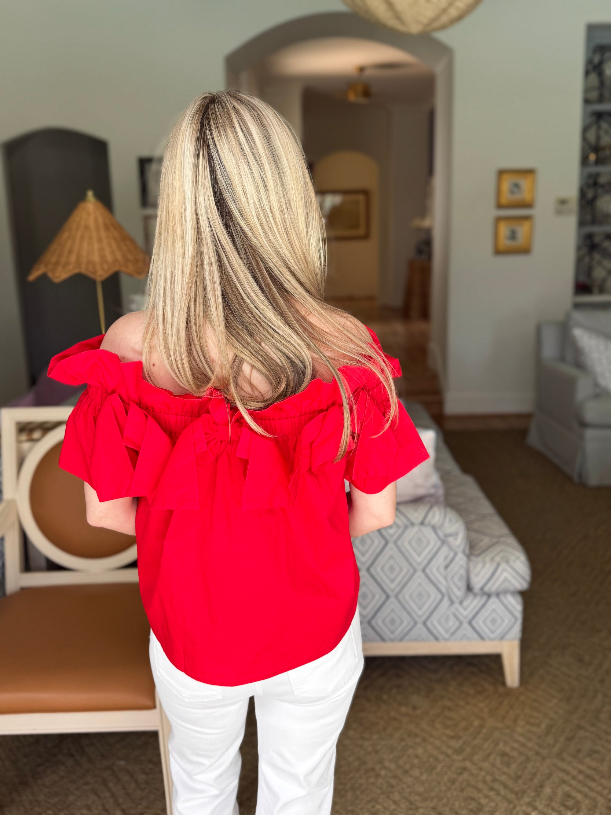 Great Night Off Shoulder Top-Red