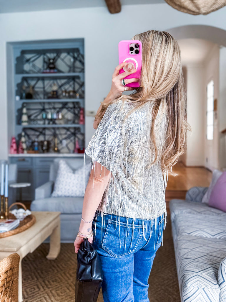 Ball Drop Sequin Fringe Top