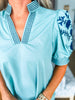 Lighthearted Embroidered Top-Sage